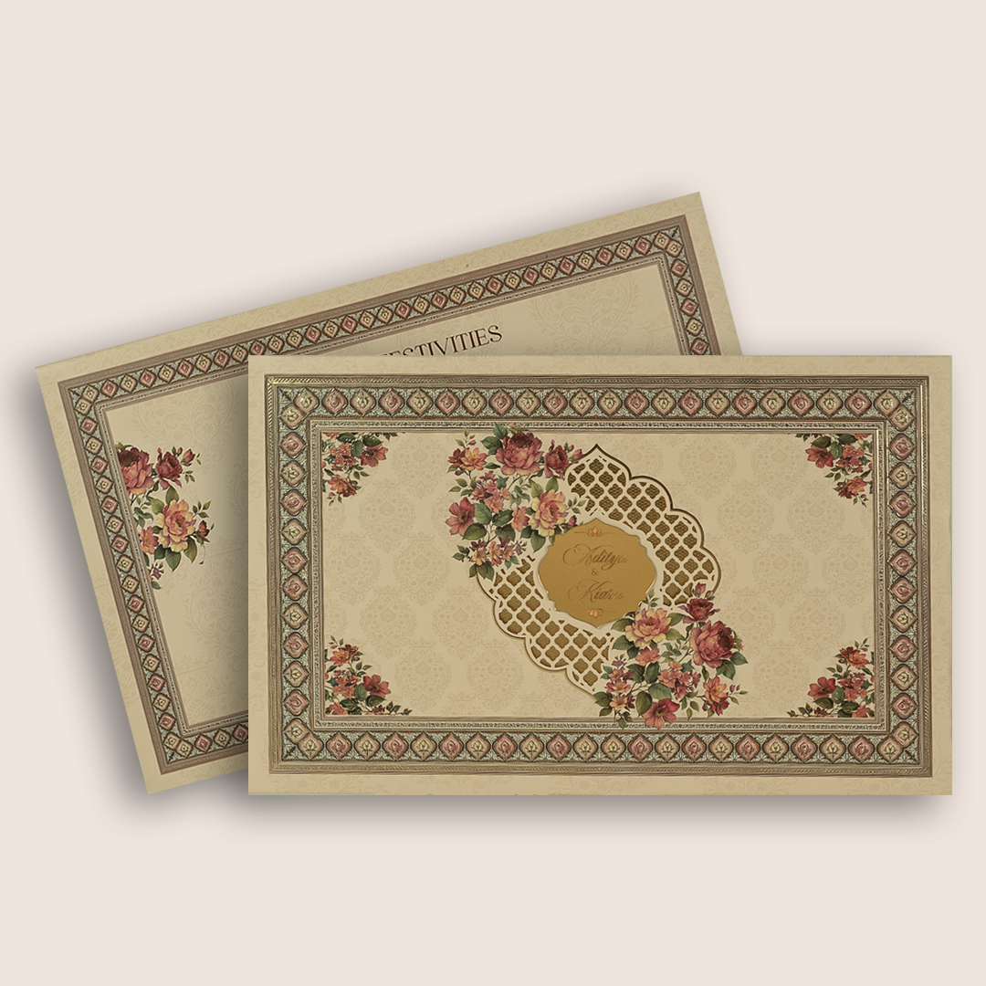 Peach Rose Embossed Floral Padded Invitation Card - KFR17420