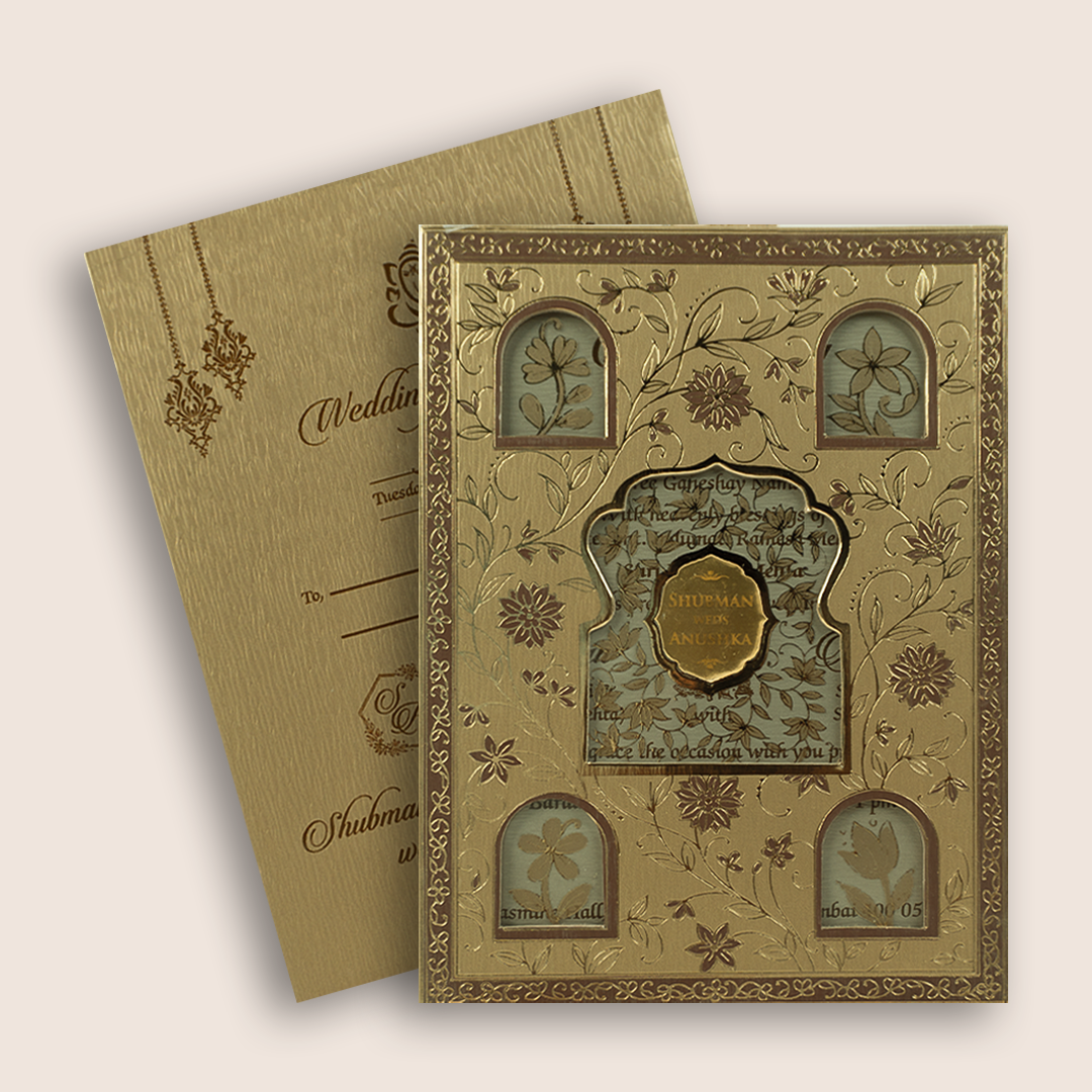 Gold Floral Laser Cut Wedding Invitation - KRB10141