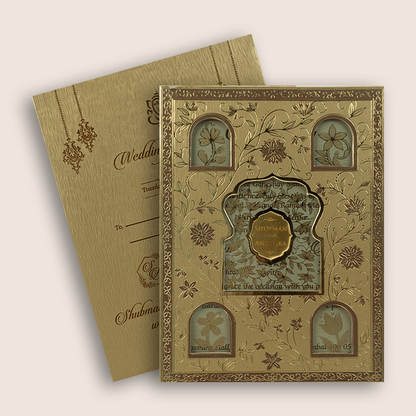 Gold Floral Laser Cut Wedding Invitation - KRB10141