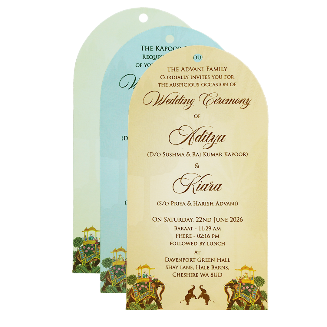 Mint Green Palace Elephant Laser Cut Wedding Card - KFR15130