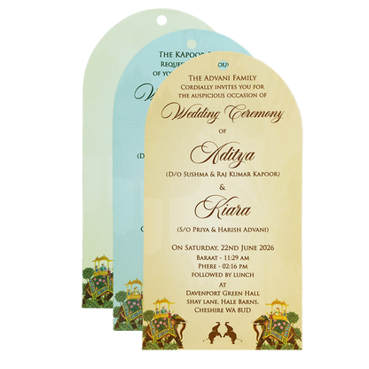 Mint Green Palace Elephant Laser Cut Wedding Card - KFR15130