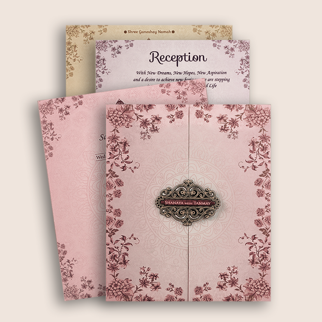 Pastel Pink Floral Mandala Door Style Wedding Card - KVN06930