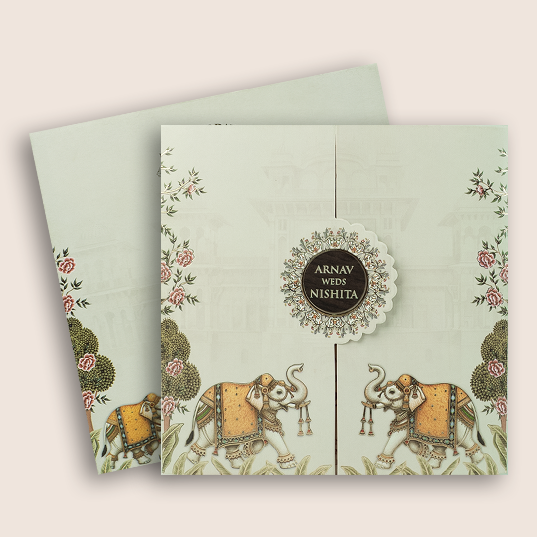 Beige Elephant Door Style Marriage Card - KVN08100