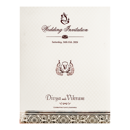 White Ganesha Laser-Cut Wedding Card-KNJS2059