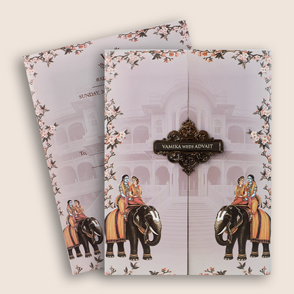 Nude Pink Door Style Embossed Floral Wedding Card - KVN08130