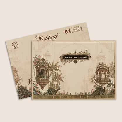 Pastel Pink Floral Jharokha Padded Wedding Invitation - KSH18230