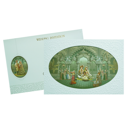 Green Bride &amp; Groom Lasercut Palace Padded Wedding Card - KMMEX8100