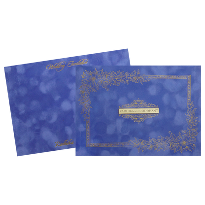 Blue Gold  Velvet Floral Padded Classic Wedding Card-KMMWD1132