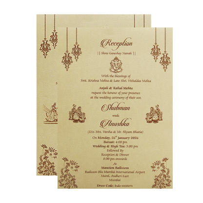 Metallic Gold Doorstyle Wedding Card-KRB09110