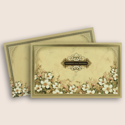 Beige Floral Padded Wedding Card - KRE28820