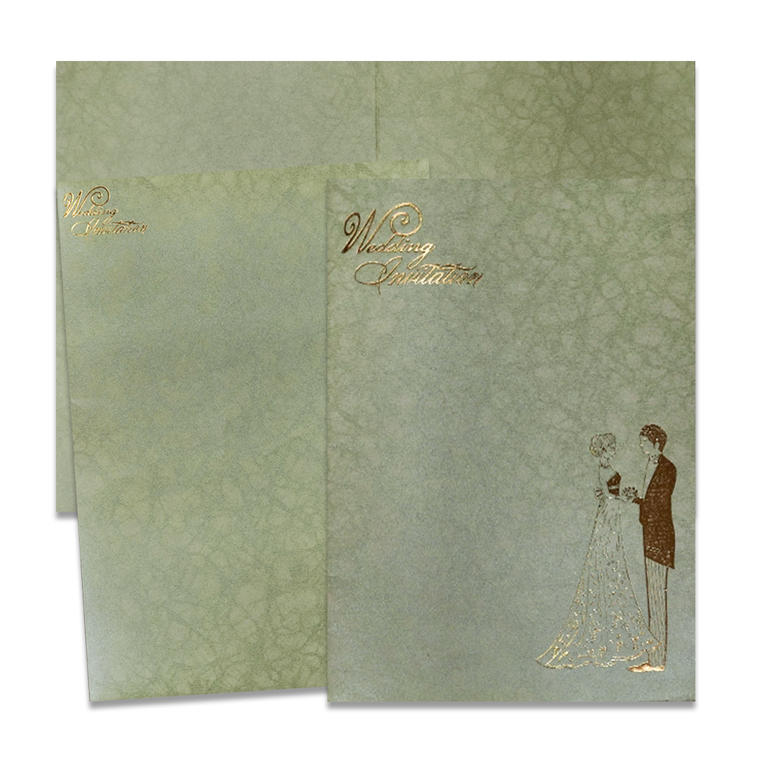 Light Green Western Couple Wedding Card-KNKR035GL