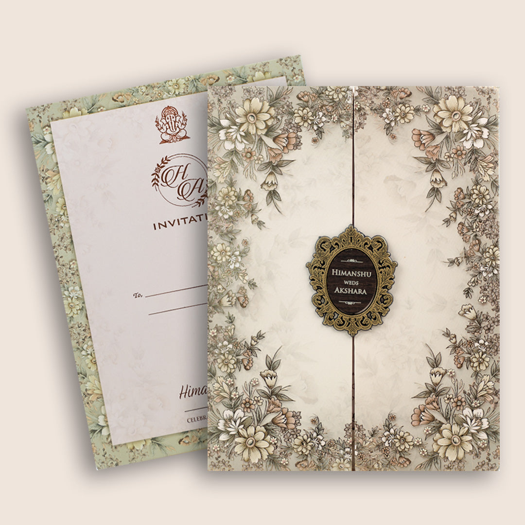 Beige Floral Door Style Padded Marriage Card - KSH72430