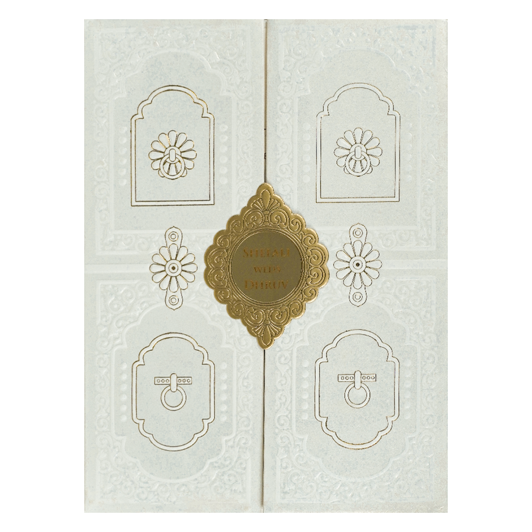 White Gold Geometric Padded Wedding card-KRE28230