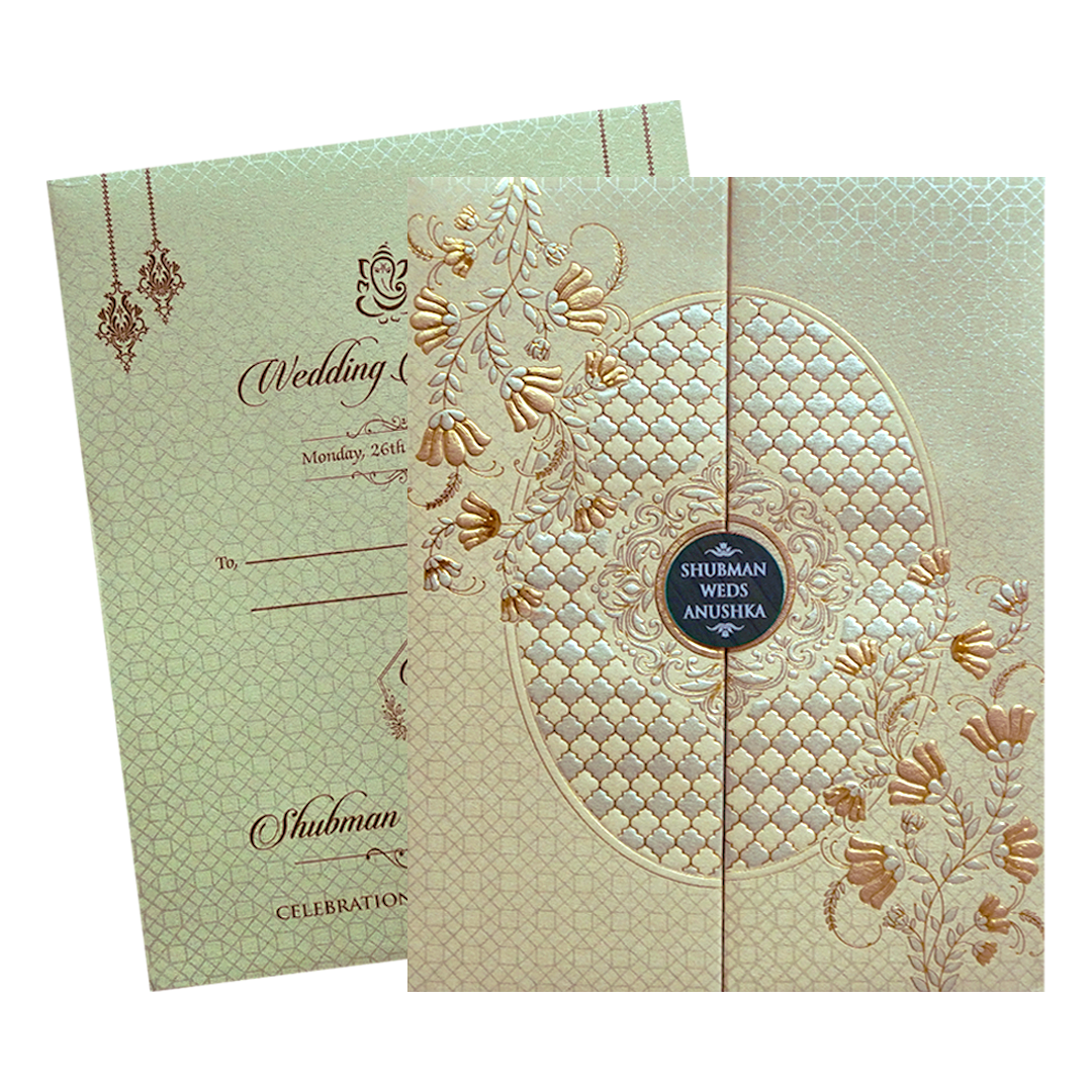 Luxurious Golden Padded Embossed Door Style Wedding Invitation Card-KRB09691