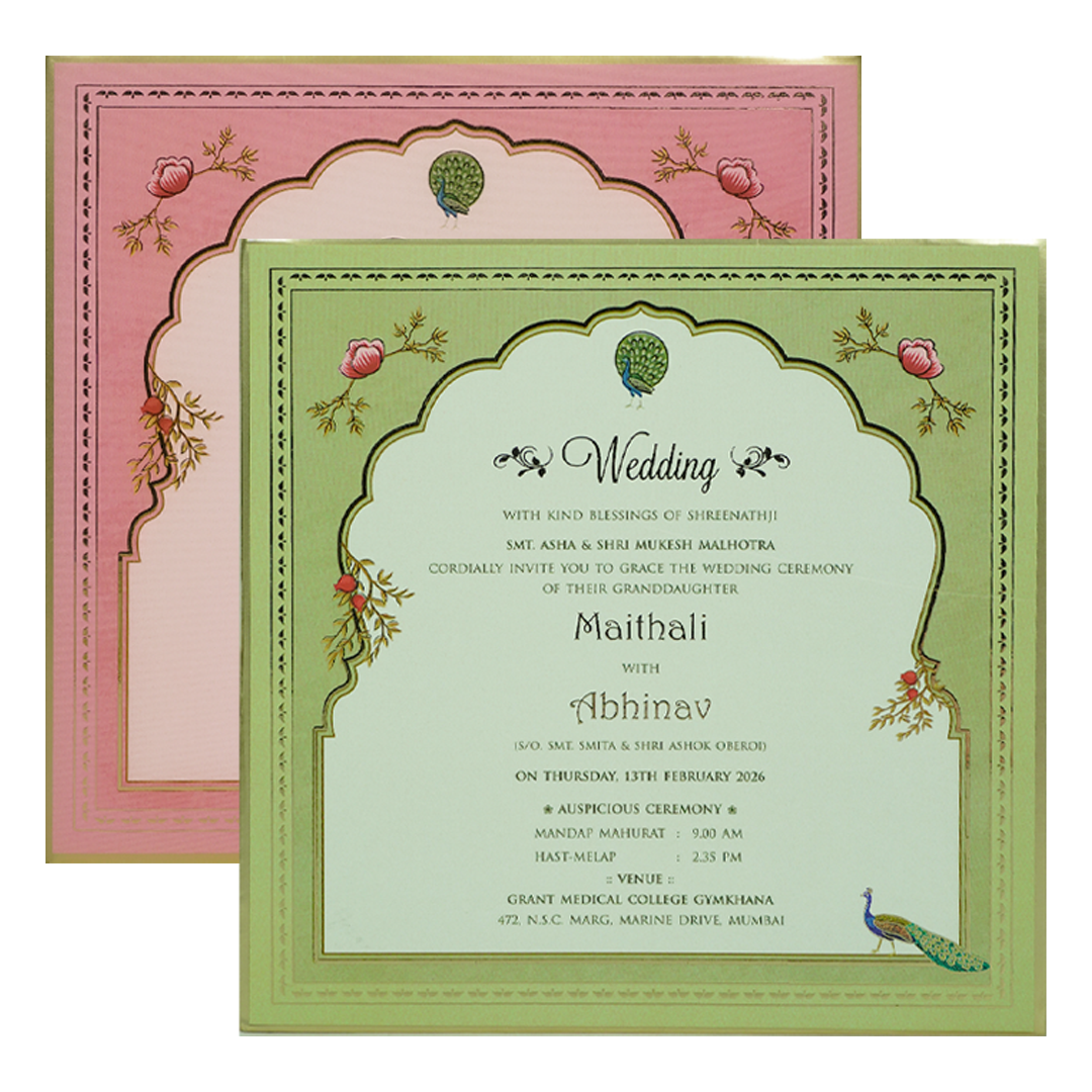 Pink Peacock Theme Wedding Invitation Box-KMMEX8370