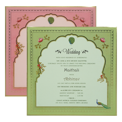 Pink Peacock Theme Wedding Invitation Box-KMMEX8370
