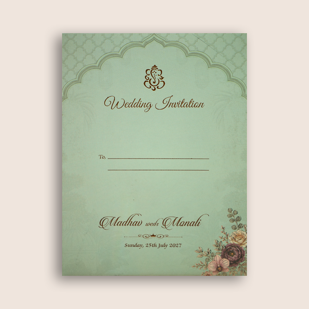 Pastel Green Floral Laser Cut Padded Invitation Card - KJTS3702