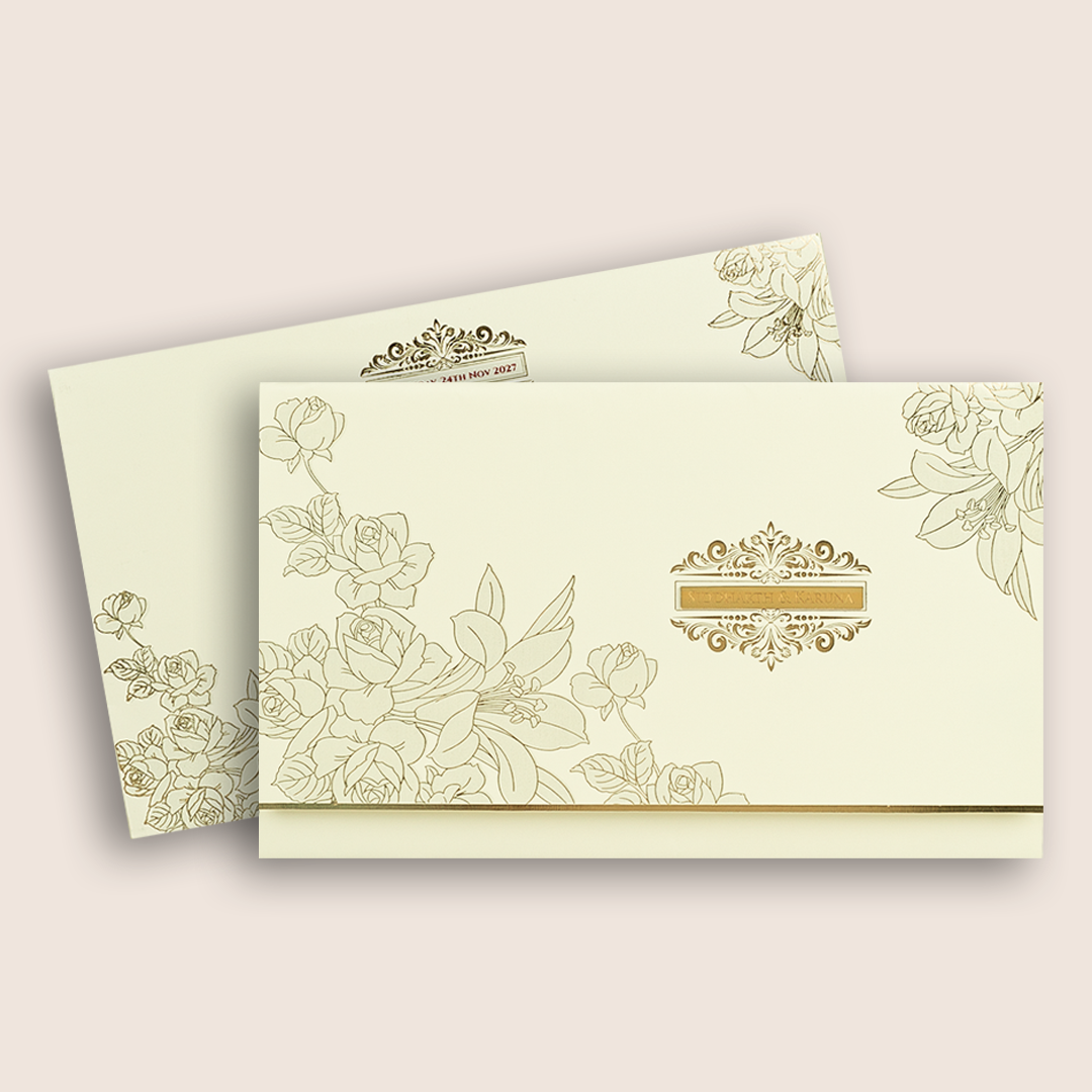 Cream Embossed Floral Marriage Card - KPR010300