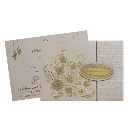 Royal Lavender Padded Embossed Gold Door Style Wedding Invitation Card-KRB09660