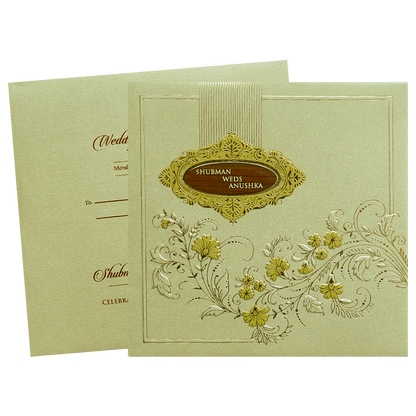 Ivory Padded Gold Foil Embossed Wedding Invitation Card-KRB09581