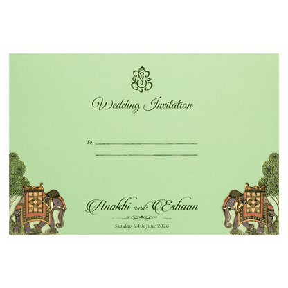Green Royal Elephant Padded Wedding Card-KJTS3671