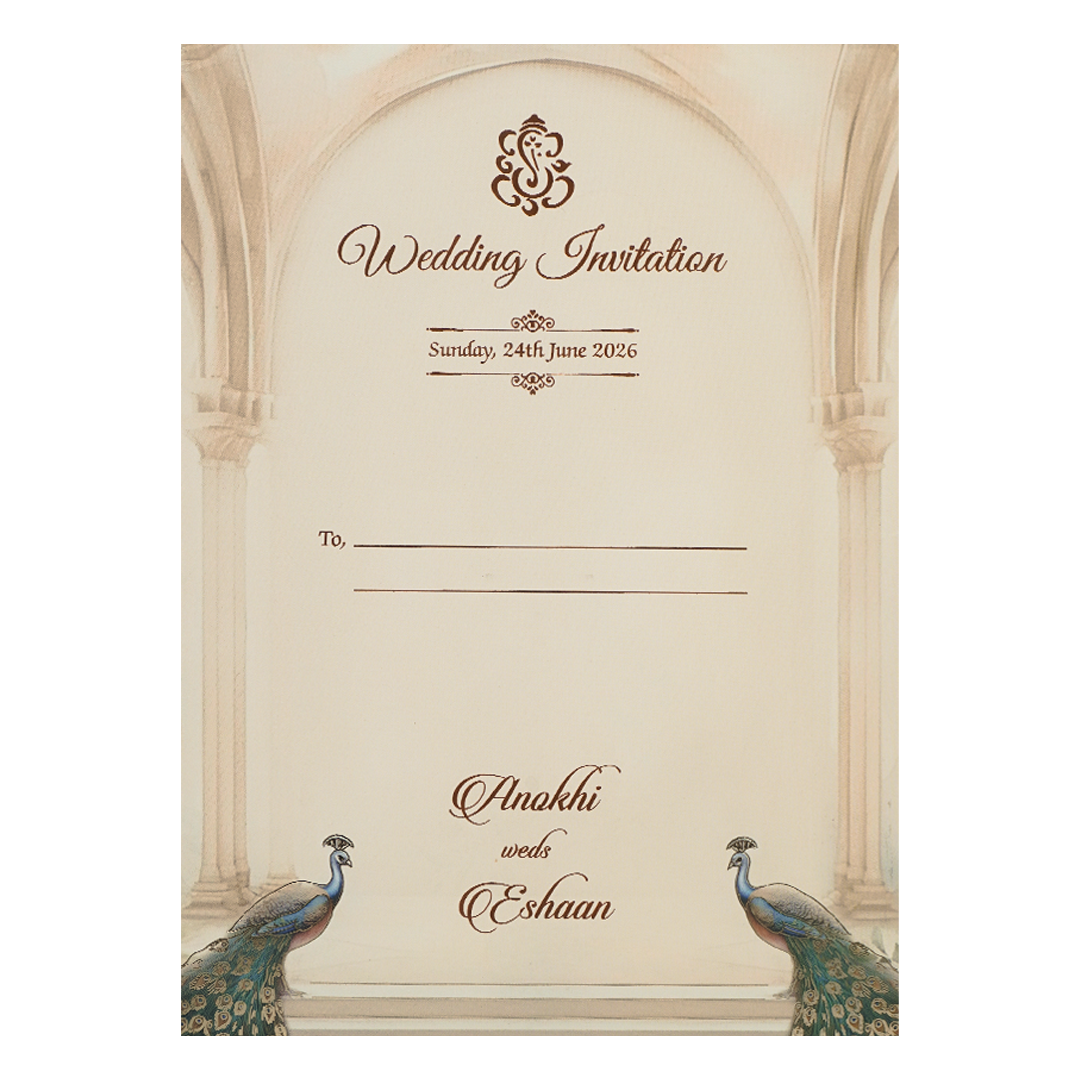 Cream Peacock Arch Luxury Padded Wedding Card-KJTS3677