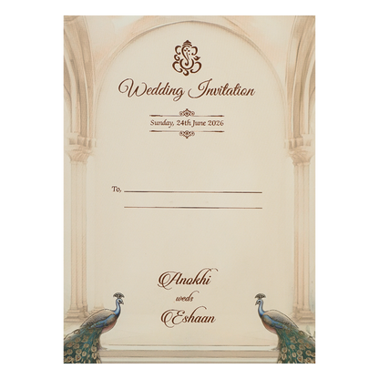Cream Peacock Arch Luxury Padded Wedding Card-KJTS3677