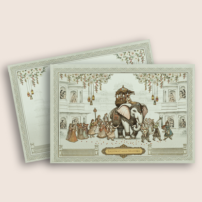 White Royal Baraat Padded Invitation Card - KRE28990