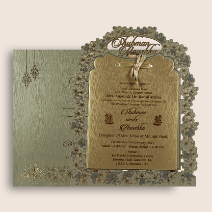 Grey Floral Laser Cut MDF Wedding Invitation - KRB09141