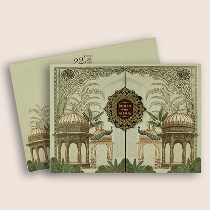 Light Grey Jharokha Door Style Padded Wedding Card - KFR17370