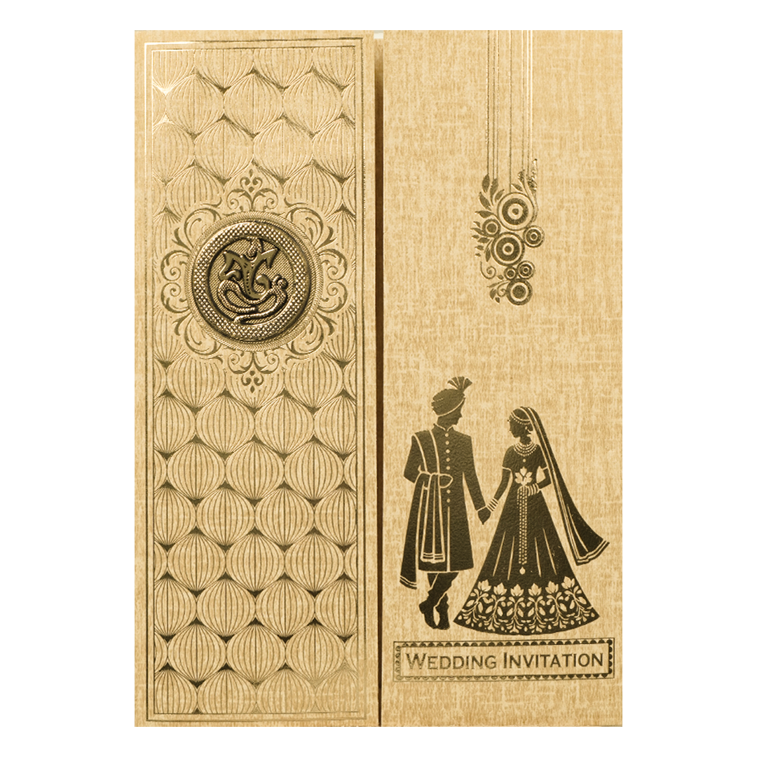 Gold Ganesha Couple Gatefold Wedding Card-KNCM45BR