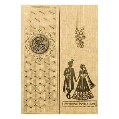 Gold Ganesha Couple Gatefold Wedding Card-KNCM45BR