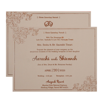 Cream Gold Floral Padded Wedding Card-KSI64100