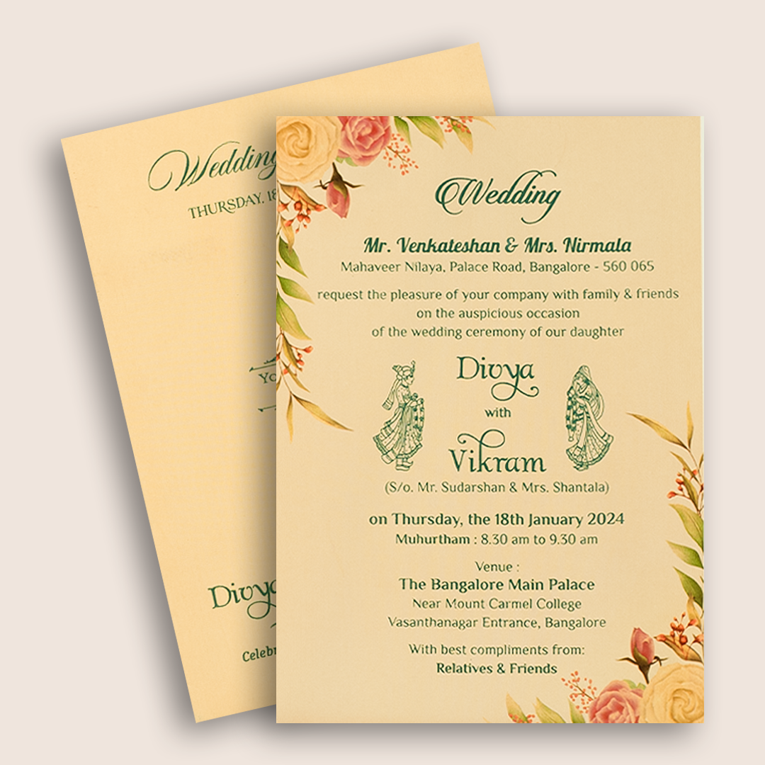 Pink Floral Single Sheet Invitation Card - KNS051ND