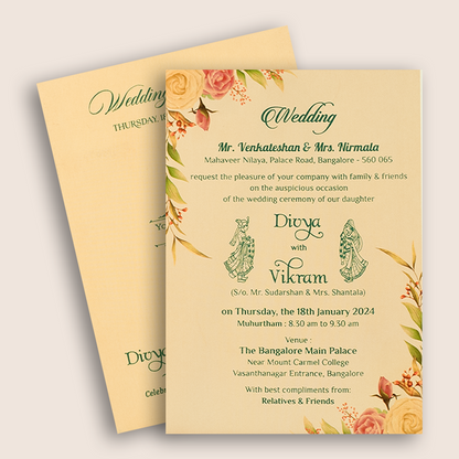 Pink Floral Single Sheet Invitation Card - KNS051ND
