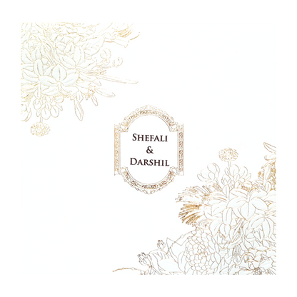 White Gold Floral Embossed Wedding Invitation Card-KPR06570