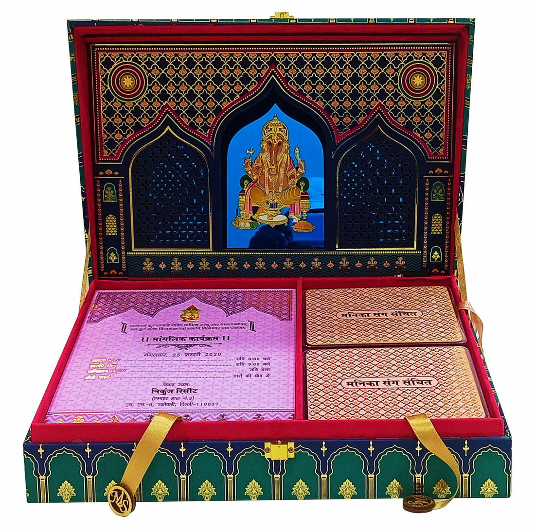 Blue Ultra Premium Royal Box Wedding Invitation Card-KNKUP024