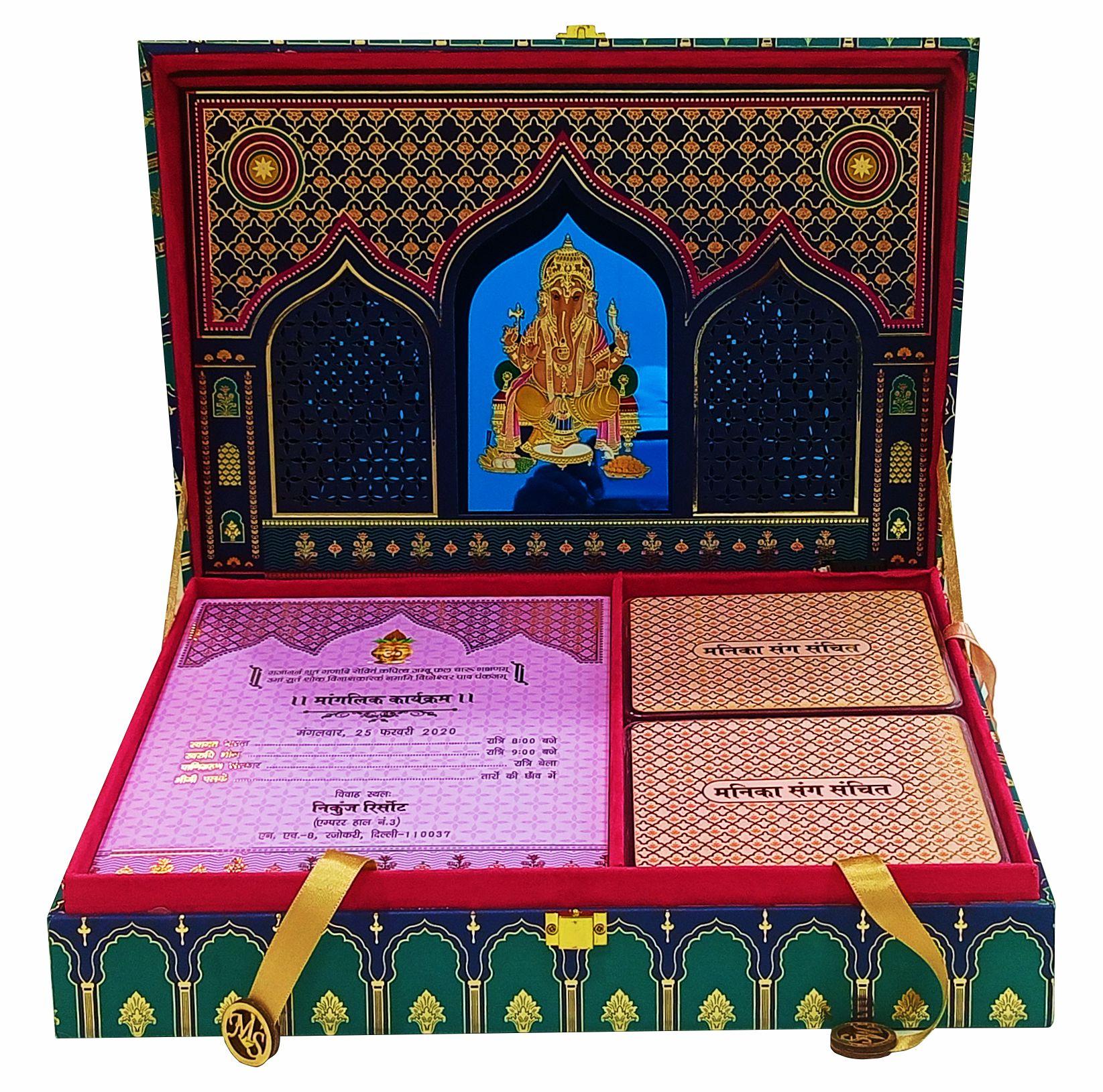 Blue Ultra Premium Royal Box Wedding Invitation Card-KNKUP024