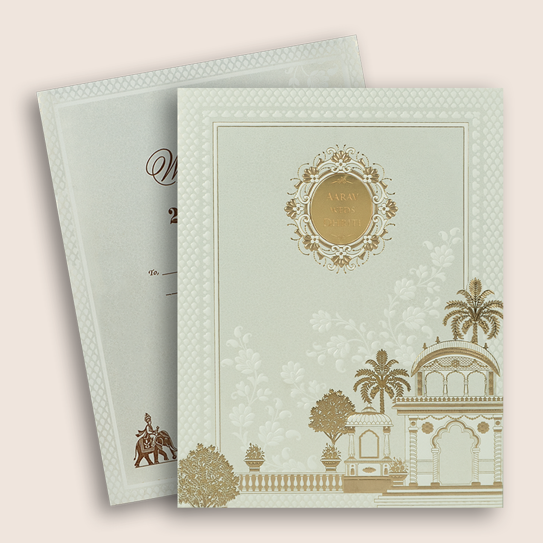 White Embossed Floral Marriage Invitation - KSH27260