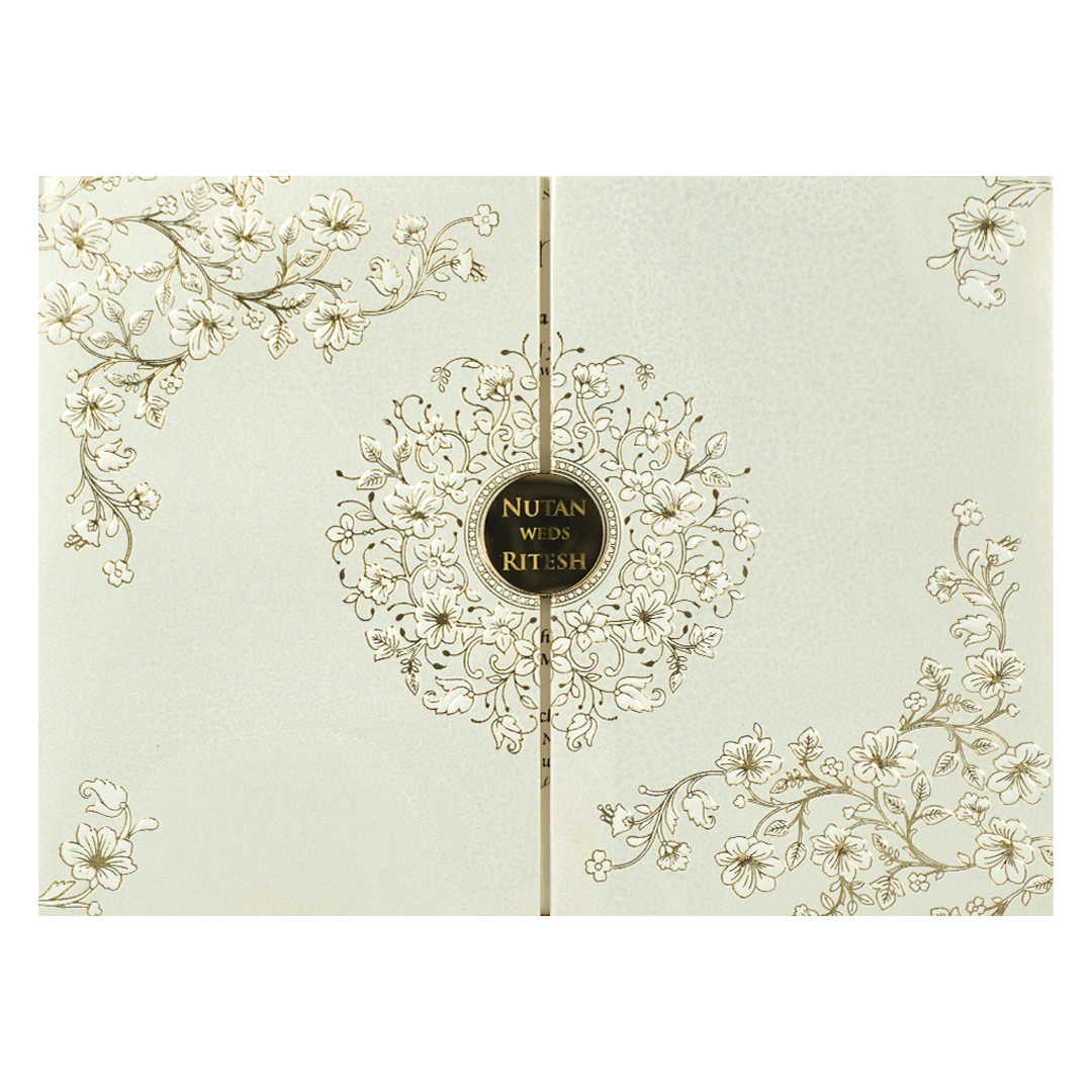 White Floral Medallion Door Padded Wedding Card-KRE28340