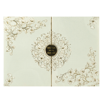 White Floral Medallion Door Padded Wedding Card-KRE28340