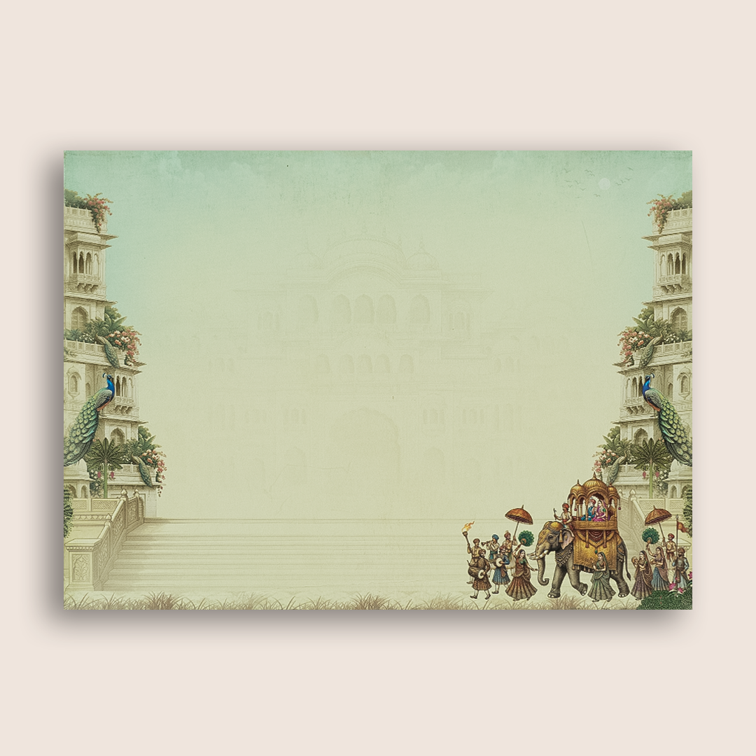Cream Elephant Baraat Wedding Card - KAA05500