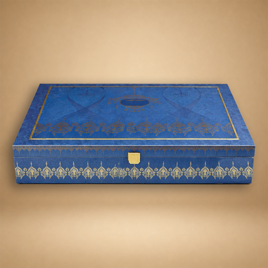 Blue Gold Floral Luxury Invitation Box-KNWD1116