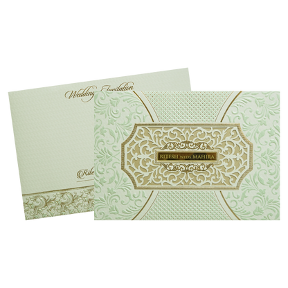 Green Gold Padded Floral Laser Cut Wedding Card - KMMWD1120