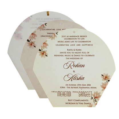 Ivory Cream Floral Laser-cut Wedding Card - KFR16180