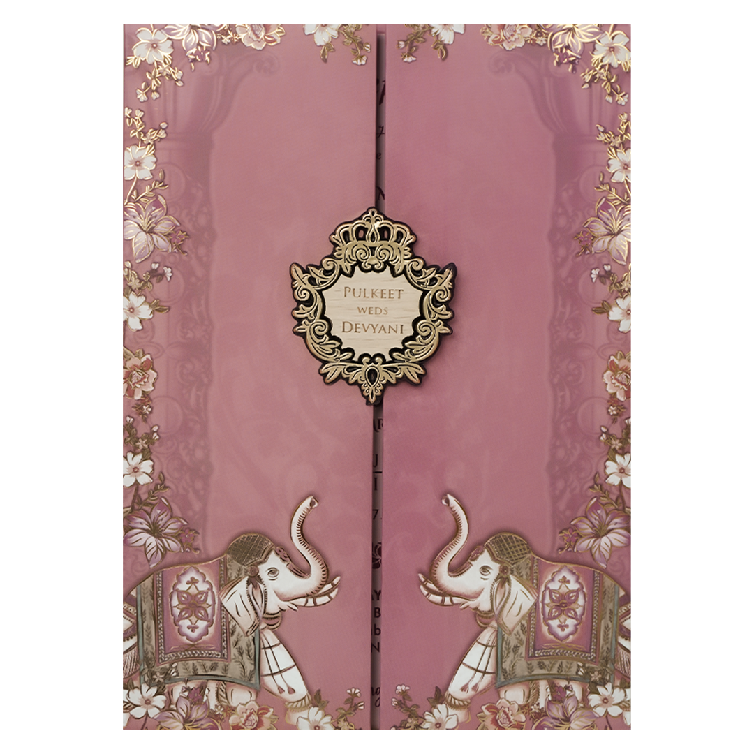 Pink Elephant Floral Padded Wedding Card-KJTS1821