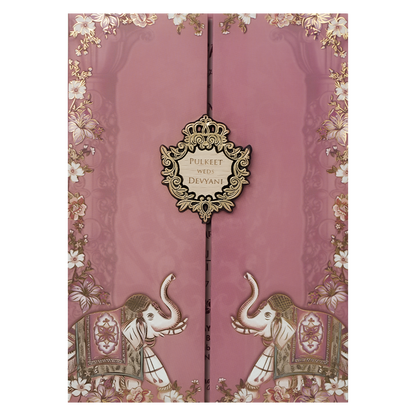 Pink Elephant Floral Padded Wedding Card-KJTS1821