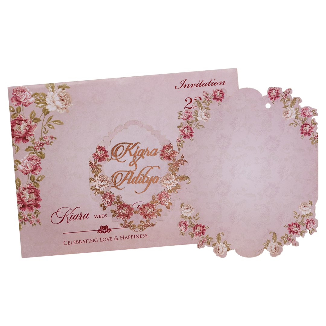 Pink Floral Cutout Wedding Card-KFR16020