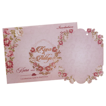 Pink Floral Cutout Wedding Card-KFR16020