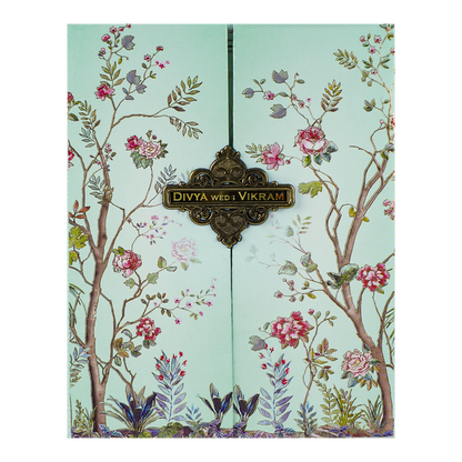 Blue Padded Floral Wedding Card-KNMO9316